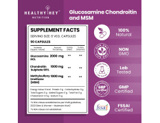 HealthyHey Nutrition Glucosamine Chondroitin and MSM for Cartilage; Joint and Bone, 90 Capsules