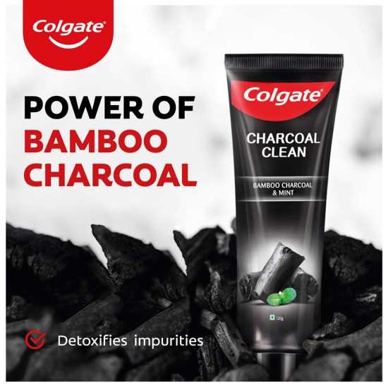 Colgate Charcoal Clean 120g Black Gel Toothpaste, Deep Clean Colgate Toothpaste With Bamboo Charcoal & Wintergreen Mint For Plaque Removal, Deep Clean & Tingling Fresh Mouth Experience