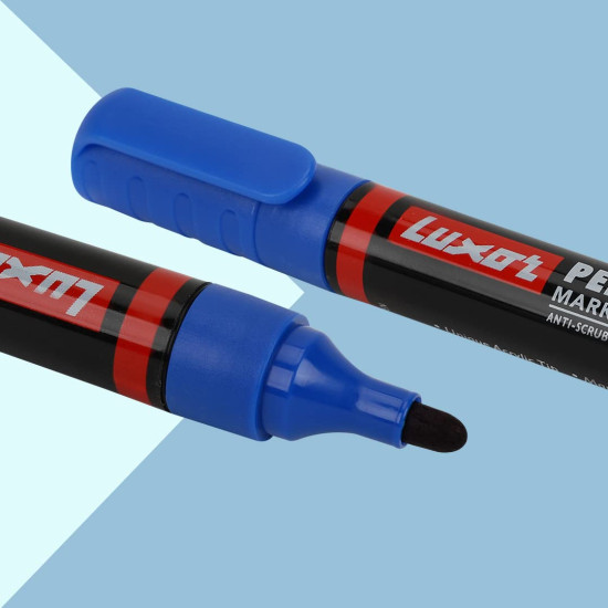 Luxor Refillable Permanent Marker in Brilliant Blue, Pack of 10, Ideal for Clear and Eco-Friendly Marking