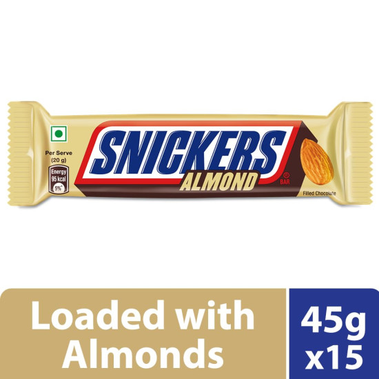 Snickers Almond Filled Chocolates - 45g Bar (Pack of 15)