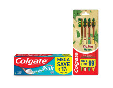 Colgate Toothpaste Active Salt Saver Pack - 300 g with ZigZag Neem Medium Bristle Toothbrush - 4 Pieces