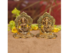 Collectible India Laxmi Ganesh Set Idol Showpiece Metal Gold Plated Lakshmi Ganesha Idols for Diwali Gifts Puja (Set 1)