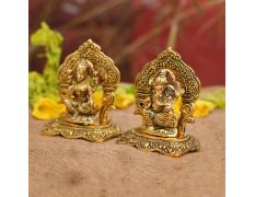 Collectible India Laxmi Ganesh Set Idol Showpiece Metal Gold Plated Lakshmi Ganesha Idols for Diwali Gifts Puja (Set 1)