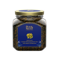 Blue Nectar Green Tea Loose Leaves for Weight Management with Idukki Cardamom | Detox Green Tea Strainer Packed in Eco Friendly Glass Jar (65g)