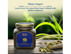 Blue Nectar Green Tea Loose Leaves for Weight Management with Idukki Cardamom | Detox Green Tea Strainer Packed in Eco Friendly Glass Jar (65g)