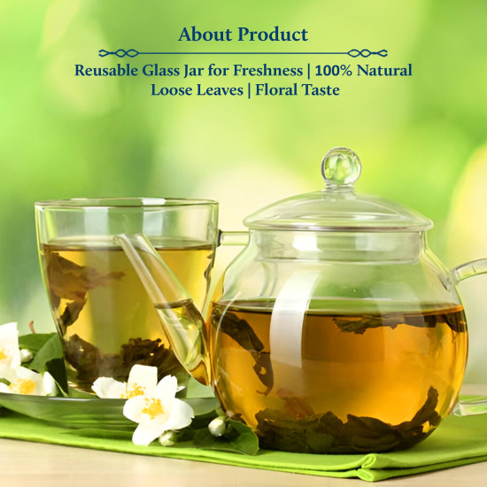 Blue Nectar Green Tea Loose Leaves for Weight Management with Idukki Cardamom | Detox Green Tea Strainer Packed in Eco Friendly Glass Jar (65g)