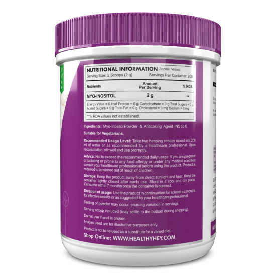 Healthyhey Nutrition 100% Pure Myo Inositol Powder (Vitamin B8), 400gm pack