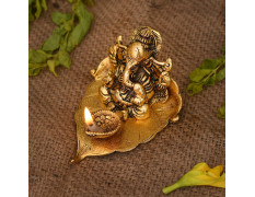 Collectible India Return Gift Ganesh Idol on Leaf - Lord Ganesha with Diya - Metal Diya for Diwali Decoration Items Home Decorative Gift Puja Gifts Corporate, Diwali Gift Item