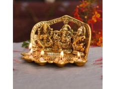 Collectible India Laxmi Ganesh Saraswati Idol Diya Oil Lamp Deepak - Metal Lakshmi Ganesha Showpiece Statue - Traditional Diya for Diwali Puja (8.5 x 5.1 x 4.7, 1 Count)