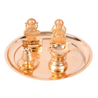 Collectible India Pooja thali Set for Aarti Home - Metal Laxmi Ganesh Idol Showpiece -Bhai Dooj Duj Traditional Diya Oil Puja Lamp - Agarbatti Incense Stick Holders