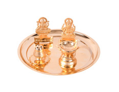 Collectible India Pooja thali Set for Aarti Home - Metal Laxmi Ganesh Idol Showpiece -Bhai Dooj Duj Traditional Diya Oil Puja Lamp - Agarbatti Incense Stick Holders