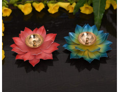 Collectible India Diya for Puja Home Decoration Item Gift, Lotus Brass Diyas Oil Lamp Pooja, Diwali Gifts (Set of 2)