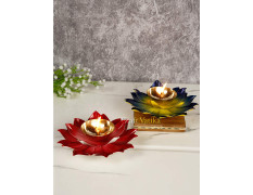 Collectible India Diya for Puja Home Decoration Item Gift, Lotus Brass Diyas Oil Lamp Pooja, Diwali Gifts (Set of 2)