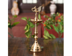 Collectible India Brass Peacock Mahabharat Diya Oil Lamp (Golden, 10.5 X 3.5 Inches )