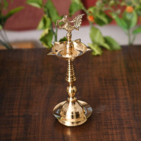 Collectible India Brass Peacock Mahabharat Diya Oil Lamp (Golden, 10.5 X 3.5 Inches )