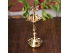 Collectible India Brass Peacock Mahabharat Diya Oil Lamp (Golden, 10.5 X 3.5 Inches )