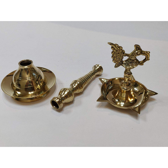 Collectible India Brass Peacock Mahabharat Diya Oil Lamp (Golden, 10.5 X 3.5 Inches )