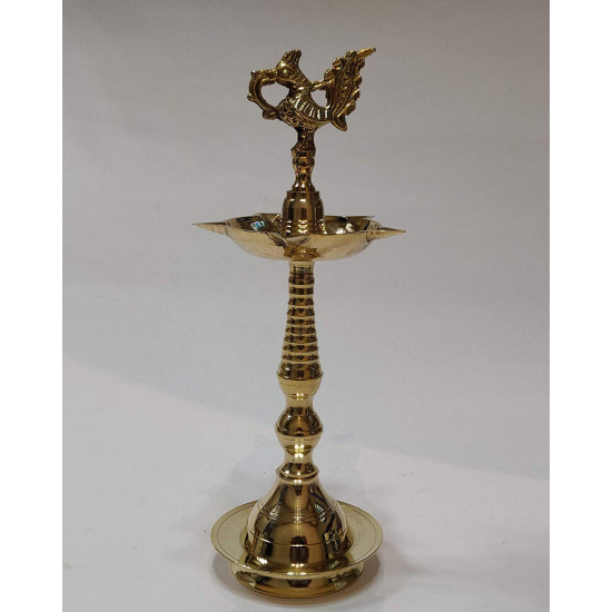 Collectible India Brass Peacock Mahabharat Diya Oil Lamp (Golden, 10.5 X 3.5 Inches )