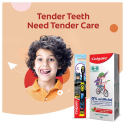 Colgate Kids Cavity Protection Toothpaste for 6-9 Years, 80g, Natural Strawberry Mint Flavour, 0% Artificial substances, SLS Free, with Colgate Batman Extra Soft bristles Toothbrush 5+ years