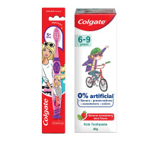 Colgate Kids Cavity Protection Toothpaste & Barbie Extra Soft Toothbrush Bundle - Natural Strawberry Mint Flavour