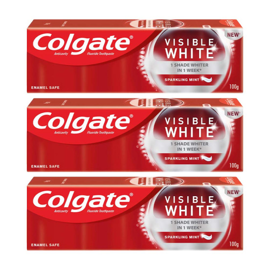 Colgate Visible White, Teeth Whitening Toothpaste, 300g, 100gm x 3 (Sparkling Mint)