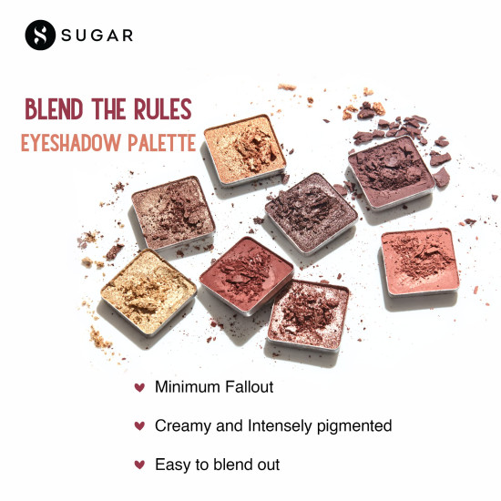 SUGAR Cosmetics Blend The Rules Eyeshadow Palette | Long Lasting, Smudge Proof & Shimmery Finish | 10.4 Gm - 01 Flawless (8 Warm Neutral Shades)