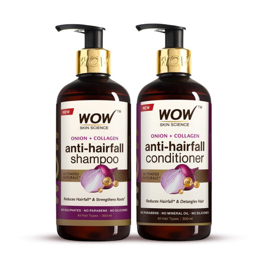 Wow Skin Science Onion Oil Shampoo & Conditioner Kit With Black Seed & Pro-Vitamin B5 (Shampoo + Conditioner), 600 Ml Wow Skin Science Onion Oil Shampoo & Conditioner Kit With Black Seed & Pro-Vitamin B5 (Shampoo + Conditioner), 600 Ml