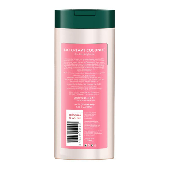 Biotique Creamy Coconut Deep Nourish Body lotion For Extra Dry Skin | Heals, Repairs, and Soothes the Skin | Moisturizing and Skin-Humidifying | 100% Botanical Extracts| All Skin Types | 180ml