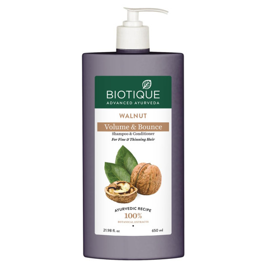 Biotique Bio Walnut Volume and Bounce Shampoo and Conditioner | For Fine and Thinning Hair| Volumizing Shampoo for Thin Hair |100% Botanical Extracts |650ml