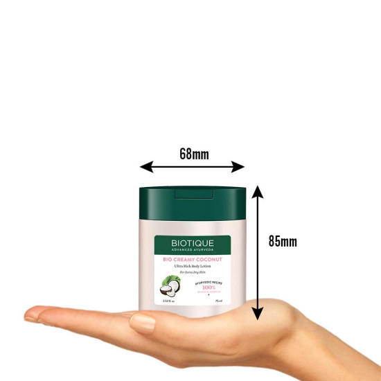 Biotique Creamy Coconut Deep Nourish Body lotion For Extra Dry Skin | Heals, Repairs, and Soothes the Skin | Moisturizing and Skin-Humidifying | 100% Botanical Extracts| All Skin Types | 75ml