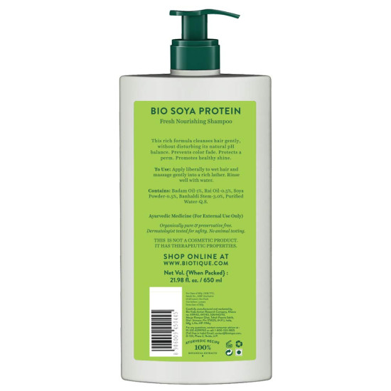 Biotique Bio Soya Protein Fresh Nourishing Shampoo | Repairs Dry and Damaged Hair |Maintains pH Balance |Promotes Healthy Shiny Hair| Prevents Color Fading | All Skin Types | 650ml