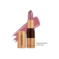 SoulTree Ayurvedic Lipstick - Massive Mauve 605, 4gm | Creamy Texture | Enriched with Organic Ghee & Almond Oil | Moistured & Nourished Lips | 4gm
