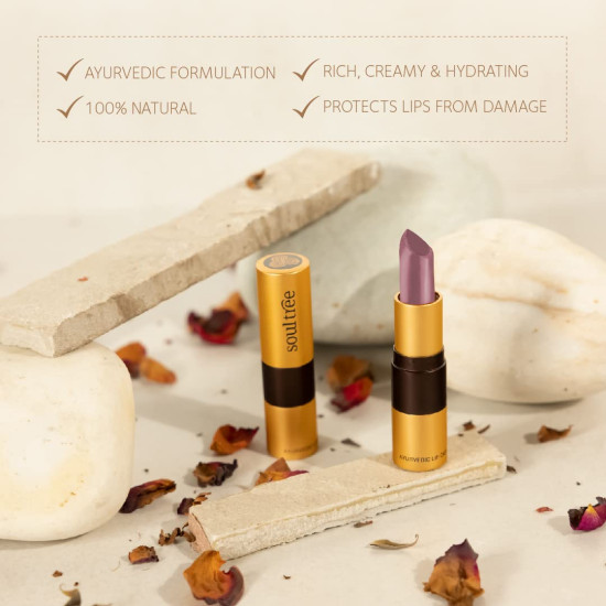 SoulTree Ayurvedic Lipstick - Massive Mauve 605, 4gm | Creamy Texture | Enriched with Organic Ghee & Almond Oil | Moistured & Nourished Lips | 4gm SoulTree Ayurvedic Lipstick - Massive Mauve 605, 4gm | Creamy Texture | Enriched with Organic Ghee & Almond Oil | Moistured & Nourished Lips | 4gm