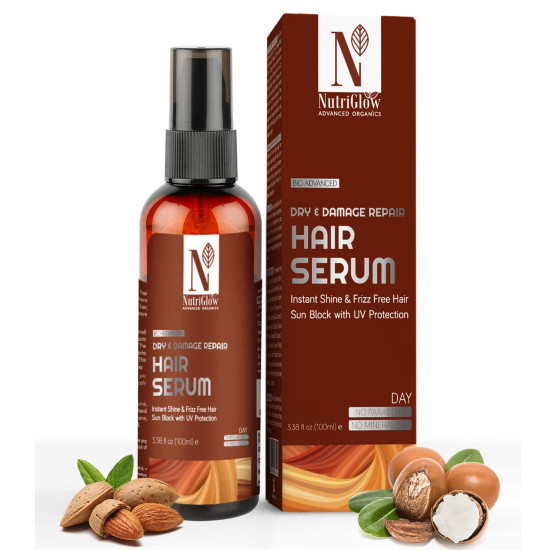 NUTRIGLOW Advanced Organics Dry & Damage Repair Hair Serum/Damage Reverse/Moisture Lock Formulation/Instant Shine/Fizz free hair/No Parabens -100ml