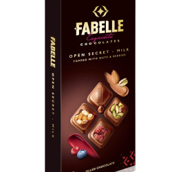 Fabelle Open Secret - Milk, Centre- Filled Luxury Chocolate Bar Topped with Visible Nuts & Berries, 121g