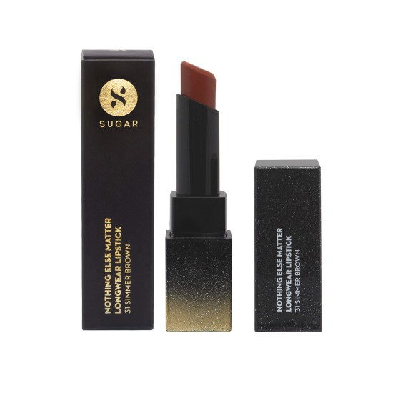 SUGAR Cosmetics Nothing Else Matter Longwear Lipstick for Women | Lasts Up To 8+ Hours| Enriched with Vitamin E | 100% Vegan | 3.2gm - 31 Simmer Brown