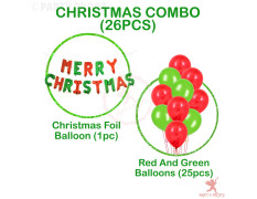 Party Propz Christmas decoration kit - 26 Pcs, Christmas backdrop banner | christmas balloons for decoration | balloons for decoration | Banner | Balloons