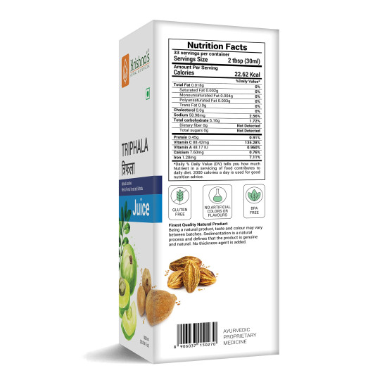 KRISHNA'S HERBAL & AYURVEDA Triphala Juice - 1000 Ml | Natural Laxative | Enriched With Amla, Harad, Baheda | Improves Digestion