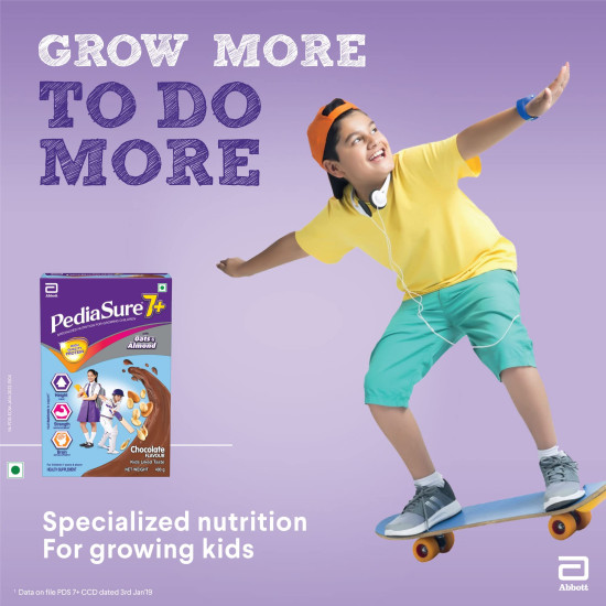 PediaSure 7+ Specialized Nutrition Drink Powder 400 Grams,Premium Chocolate Flavour With Oats & Almonds,For Growing Children,Supports Height Gain,Muscle Strength &Brain Development,1 Count