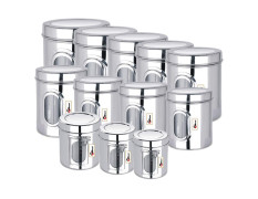 Ebun Heavy Gauge See Through Stainless Steel Containers for Kitchen | Steel Dabba Set for Kitchen | Steel Container with Lid | Capacity 200 Gms to 6 kgs Steel Container for Kitchen Storage | Set of 12