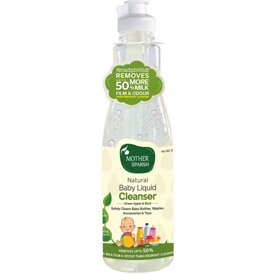 Mother Sparsh Plant Powered Natural Baby Liquid Cleanser with Basil & Green Apple Extract | for Baby Bottles, Nipples, Accessories and Toys Cleaning - 500ml