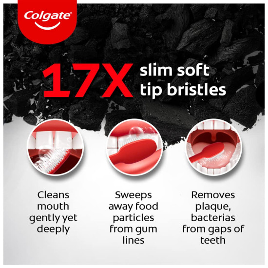 Colgate Slimsoft Charcoal Manual Toothbrush for Adults (Buy 2, Get 2 Free) - 4 Pcs, 17X Slimmer Tip Bristles