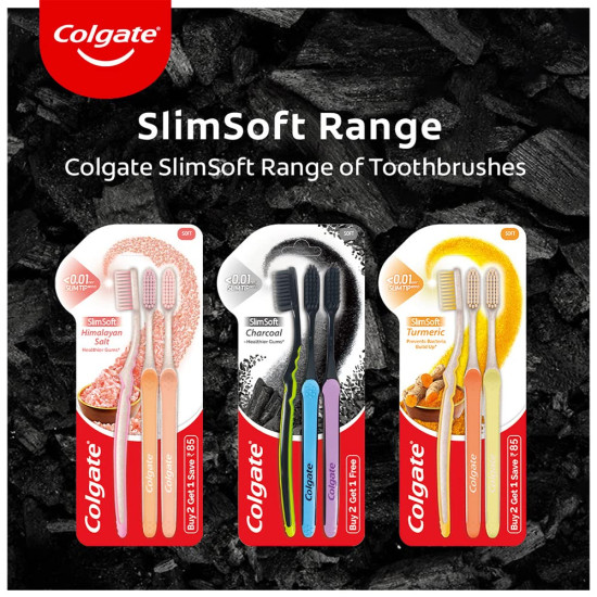 Colgate Slimsoft Charcoal Manual Toothbrush for Adults (Buy 2, Get 2 Free) - 4 Pcs, 17X Slimmer Tip Bristles