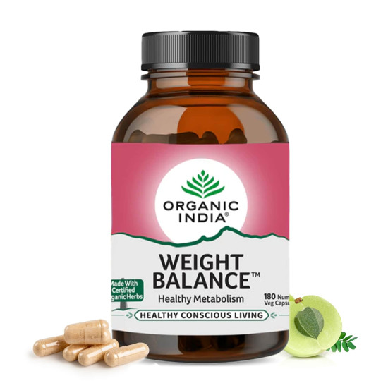 ORGANIC INDIA A TATA Product - Weight Balance - 180 Veg Capsules, Naturally Promotes Healthy Metabolism & Reduces Fatigue, Contains Antioxidants For Better Immunity, GMP & NPOP Certified Organic