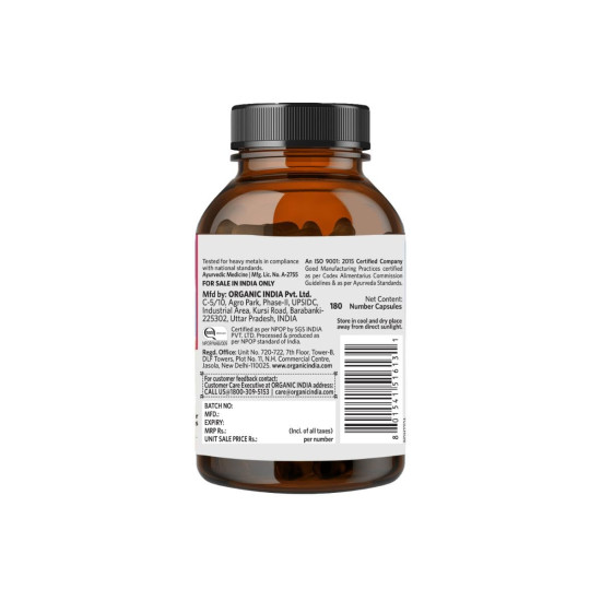 ORGANIC INDIA A TATA Product - Weight Balance - 180 Veg Capsules, Naturally Promotes Healthy Metabolism & Reduces Fatigue, Contains Antioxidants For Better Immunity, GMP & NPOP Certified Organic