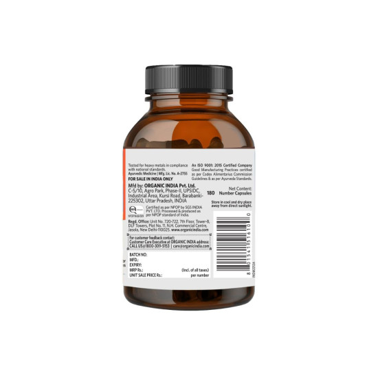 ORGANIC INDIA Triphala Ayurvedic Capsules || Improve Digestion & Colon Cleanse ||Constipation Acidity IBS and Gastric Issues||Vitamin C & Antioxidants - 180 N Veg Capsules