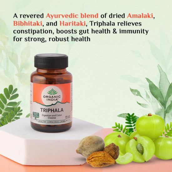 ORGANIC INDIA Triphala Ayurvedic Capsules || Improve Digestion & Colon Cleanse ||Constipation Acidity IBS and Gastric Issues||Vitamin C & Antioxidants - 180 N Veg Capsules