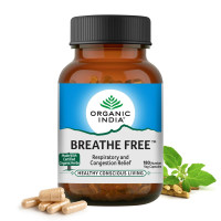 A TATA Product - Organic India Breathe Free - 180 Veg Capsules, Relieve Shortness of Breath, Wet & Dry Cough, Congestion & Respiratory Complications, Improves Lung Capacity, GMP & NPOP Certified Organic