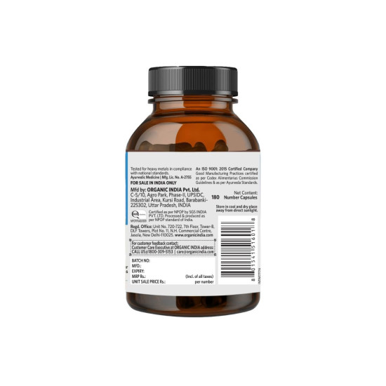 A TATA Product - Organic India Breathe Free - 180 Veg Capsules, Relieve Shortness of Breath, Wet & Dry Cough, Congestion & Respiratory Complications, Improves Lung Capacity, GMP & NPOP Certified Organic