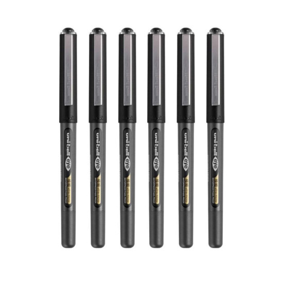 uni-ball UB150-38 0.38mm Ultra Micro Eye Roller Pen | Black Body, Black Ink, Pack of 6
